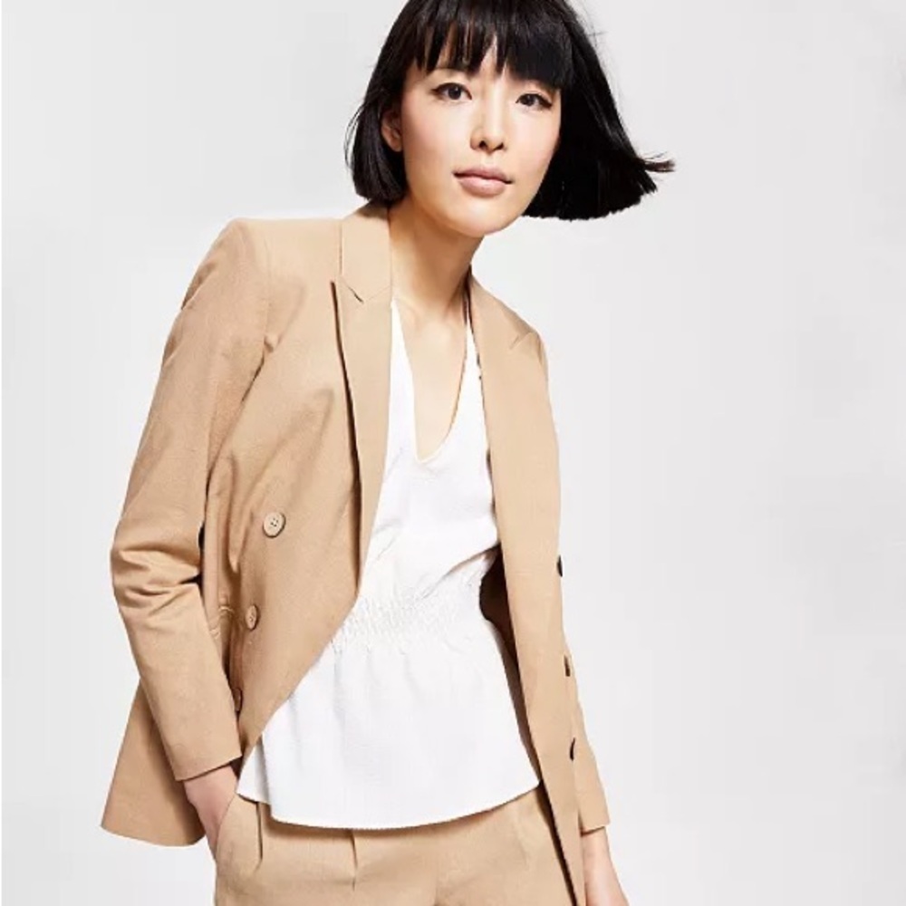 Bar III Women’s Blazer Linen Taupe Tan Camel Open Front Business Casual XXL